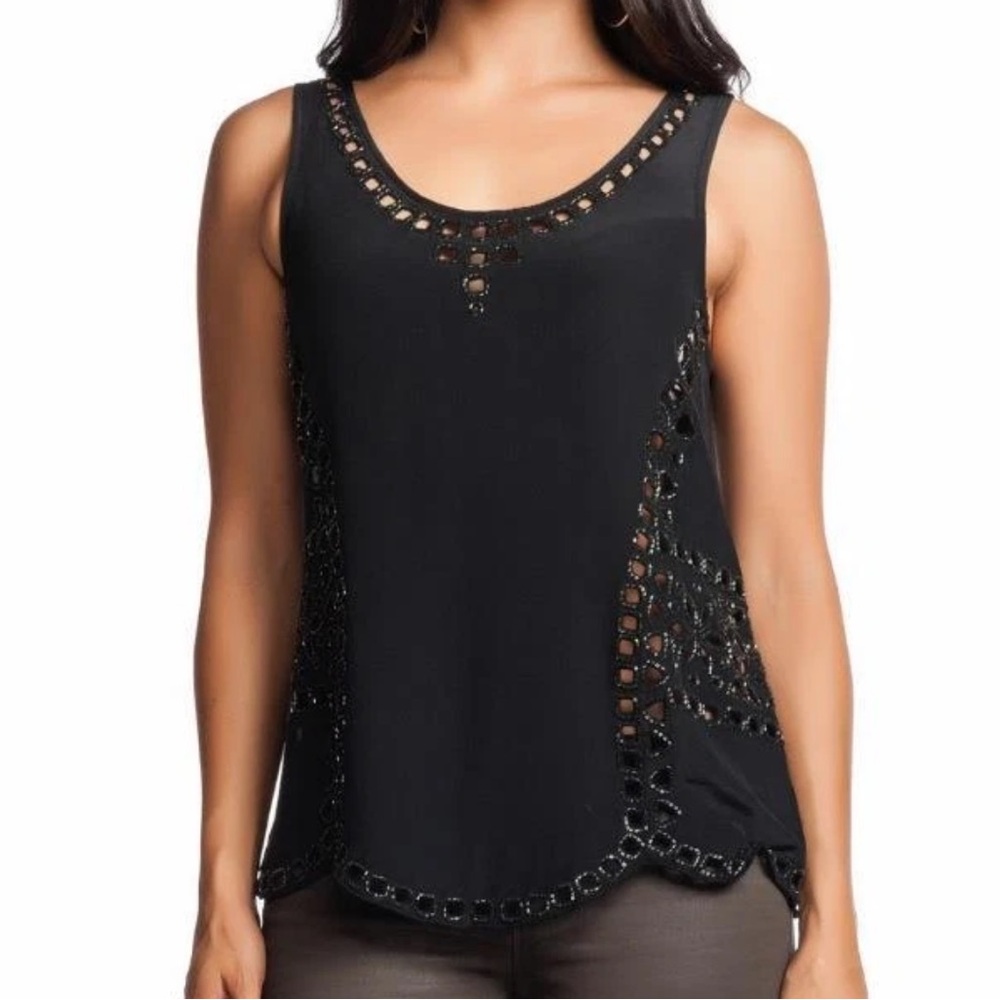Joie Silk Black Sleeveless Eyelet-Trim Tank - Size S